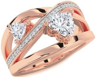 Diamond Rose Gold Two Heart Ring