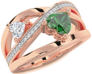 Diamond Rose Gold Silver Two Heart Promise Ring