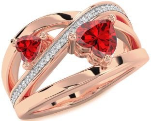 Diamond Emerald Rose Gold Two Heart Birthstone Ring