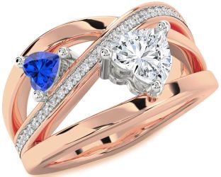 Diamond Rose Gold Silver Two Heart Promise Ring