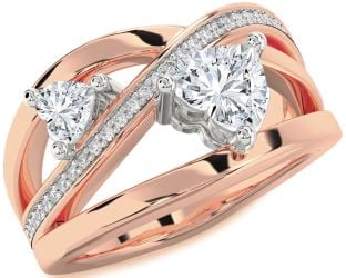 Diamond Platinum & Rose Gold Two Heart Ring