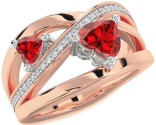 Diamond Emerald White Rose Gold Two Heart Birthstone Ring