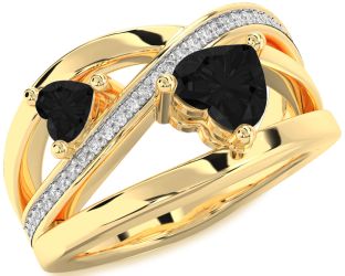 Black Diamond Gold Two Heart Ring