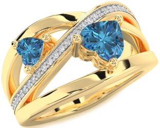 Blue Diamond Gold Two Heart Ring