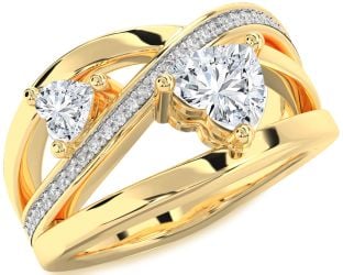 Diamond Gold Two Heart Ring