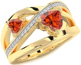 Diamond Fire Opal Gold Two Heart Ring