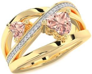 Diamond Morganite Gold Two Heart Ring
