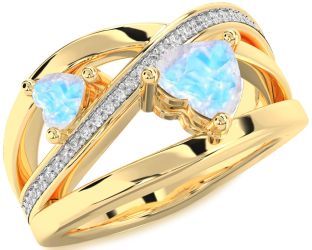 Diamond Moonstone Gold Silver Two Heart Ring