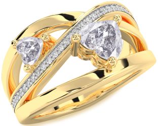 Salt & Pepper Diamond Gold Two Heart Ring