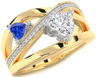 Diamond Gold Silver Two Heart Promise Ring