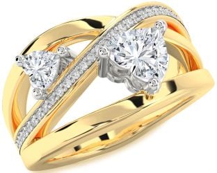 Diamond Platinum & Yellow Gold Two Heart Ring