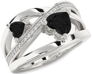Black Diamond Silver Two Heart Ring