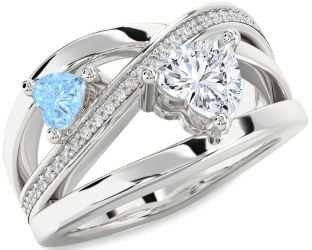 Diamond Silver Two Heart Promise Ring