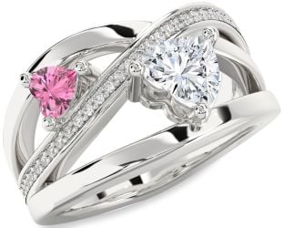 Diamond Silver Two Heart Promise Ring