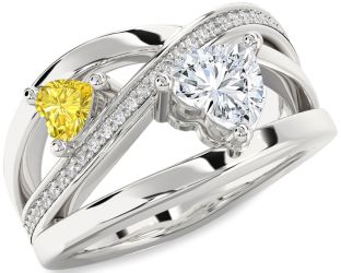 Diamond Silver Two Heart Promise Ring