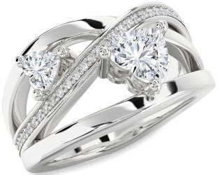 Diamond Platinum Two Heart Ring