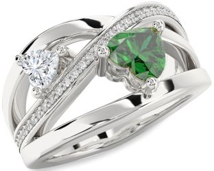 Diamond Silver Two Heart Promise Ring