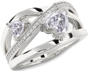 Salt & Pepper Diamond Silver Two Heart Ring