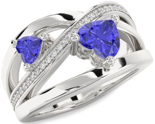 Diamond Tanzanite Silver Two Heart Ring