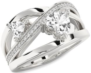 Diamond White Sapphire Silver Two Heart Ring