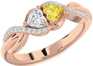Diamond Rose Gold Knot Two Heart Promise Ring