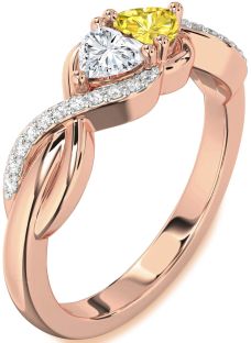 Diamond Rose Gold Knot Two Heart Promise Ring