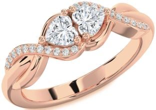 Diamond Rose Gold Knot Two Heart Ring