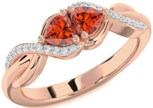 Diamond Emerald Rose Gold Knot Two Heart Birthstone Ring