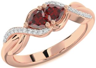 Diamond Emerald Rose Gold Knot Two Heart Birthstone Ring