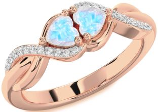 Diamond Emerald Rose Gold Knot Two Heart Birthstone Ring