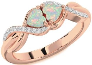 Diamond Emerald Rose Gold Knot Two Heart Birthstone Ring