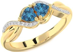 Blue Diamond Gold Knot Two Heart Ring