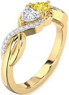 Diamond Gold Knot Two Heart Promise Ring