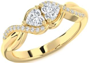 Diamond Gold Knot Two Heart Ring