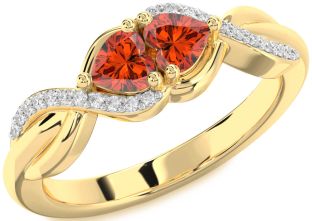 Diamond Emerald Gold Knot Two Heart Birthstone Ring