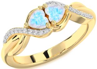 Diamond Emerald Gold Knot Two Heart Birthstone Ring