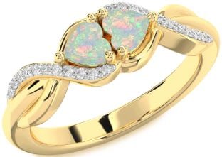 Diamond Emerald Gold Knot Two Heart Birthstone Ring