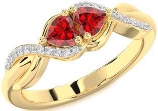 Diamond Emerald Gold Knot Two Heart Birthstone Ring