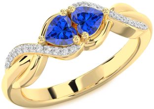 Diamond Emerald Gold Knot Two Heart Birthstone Ring