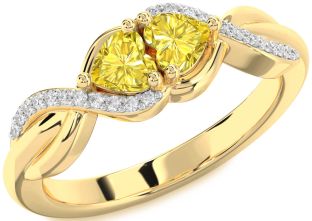 Yellow Diamond Gold Knot Two Heart Ring