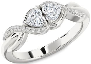 Diamond Platinum Knot Two Heart Ring
