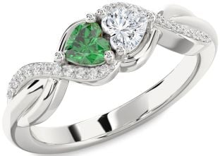 Diamond Silver Knot Two Heart Promise Ring