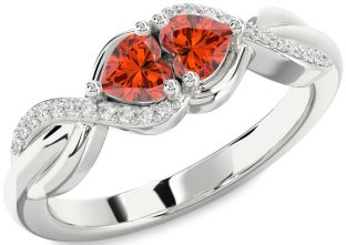 Diamond Emerald Platinum Knot Two Heart Birthstone Ring