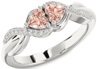 Diamond Emerald Platinum Knot Two Heart Birthstone Ring