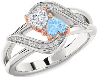 Diamond Silver & 10K Rose Gold Two Heart Promise Ring