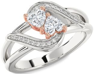 Diamond Platinum & Rose Gold Two Heart Ring