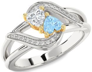 Diamond Silver & 10K gold Two Heart Promise Ring