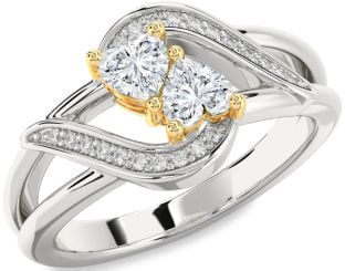 Diamond Platinum & Yellow Gold Two Heart Ring