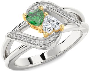 Diamond Gold Silver Two Heart Promise Ring