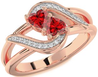 Diamond Emerald Rose Gold Two Heart Birthstone Ring